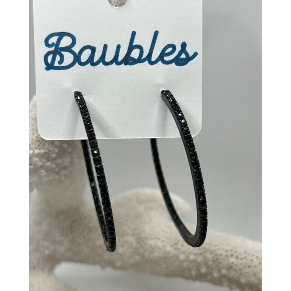 Baubles Silver Black Austrian Crystals Hoop Earrings - Picture 2 of 5